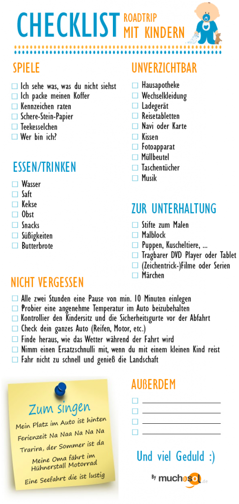 checklist roadtrip kindern